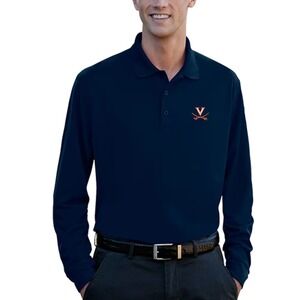 Vansport Mens Navy Virginia Cavaliers Omega Long Sleeve Mesh Tech Polo Shirt LRG